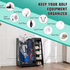 Organisateur de sac de golf pour garage, support de rangement pour clubs de golf en bois de qualité supérieure pouvant accueillir 2 sacs de golf, organisateur de coffre de golf pour garage, abri de club, sous-sol