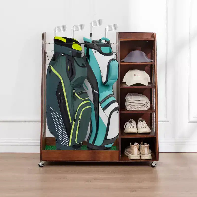 Organisateur de sac de golf pour garage, support de rangement pour clubs de golf en bois de qualité supérieure pouvant accueillir 2 sacs de golf, organisateur de coffre de golf pour garage, abri de club, sous-sol