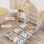 Bibliothèque pour enfants et rangement de jouets, organiseurs de jouets à 4 niveaux avec 8 bacs de rangement amovibles, organisateur de rangement de jouets pour enfants pour salle d'étude, chambre à coucher, chambre d'enfant