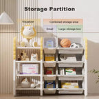 Bibliothèque pour enfants et rangement de jouets, organiseurs de jouets à 4 niveaux avec 8 bacs de rangement amovibles, organisateur de rangement de jouets pour enfants pour salle d'étude, chambre à coucher, chambre d'enfant