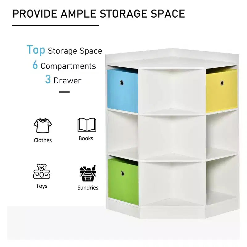 Meuble de rangement pour enfants, Organiseur de jouets avec casiers, Étagère à livres avec trois paniers pour salle de jeux, chambre, salon, blanc