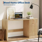60in Fluted Executive Desk with Drawers, Modern Home Office Desk with Storage Cabinet, Wood Computer Workstation for Working, Studying, Writing, Oak