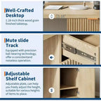 Bureau de direction cannelé de 60 po avec tiroirs, bureau de travail moderne avec armoire de rangement, poste de travail informatique en bois pour le travail, les études, l'écriture, chêne