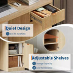Bureau de direction cannelé de 60 po avec tiroirs, bureau de travail moderne avec armoire de rangement, poste de travail informatique en bois pour le travail, les études, l'écriture, chêne