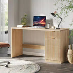 Bureau de direction cannelé de 60 po avec tiroirs, bureau de travail moderne avec armoire de rangement, poste de travail informatique en bois pour le travail, les études, l'écriture, chêne
