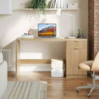 Bureau de direction cannelé de 60 po avec tiroirs, bureau de travail moderne avec armoire de rangement, poste de travail informatique en bois pour le travail, les études, l'écriture, chêne