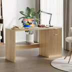 Bureau de direction cannelé de 60 po avec tiroirs, bureau de travail moderne avec armoire de rangement, poste de travail informatique en bois pour le travail, les études, l'écriture, chêne