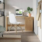 Bureau de direction cannelé de 60 po avec tiroirs, bureau de travail moderne avec armoire de rangement, poste de travail informatique en bois pour le travail, les études, l'écriture, chêne