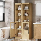 Meuble de rangement de salle de bain haut et étroit de 177,8 cm avec porte et étagères ouvertes, meuble de rangement étroit autoportant pour petits espaces, cuisine, salon