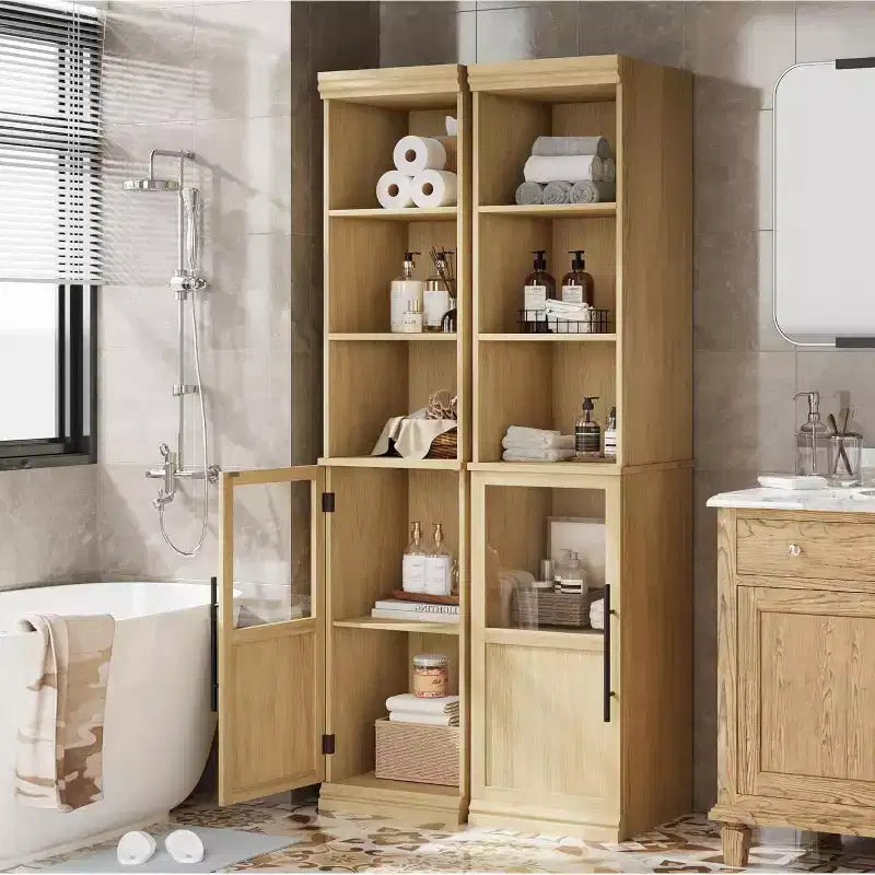 Meuble de rangement de salle de bain haut et étroit de 177,8 cm avec porte et étagères ouvertes, meuble de rangement étroit autoportant pour petits espaces, cuisine, salon