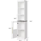 Meuble de rangement de salle de bain haut et étroit de 177,8 cm avec porte et étagères ouvertes, meuble de rangement étroit autoportant pour petits espaces, cuisine, salon