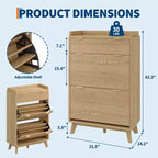 Meuble de rangement à chaussures en bois cannelé pour entrée avec 2 tiroirs basculants, meuble à chaussures étroit dissimulé autoportant de 122 cm de haut pour couloir