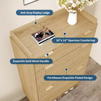 Meuble de rangement à chaussures en bois cannelé pour entrée avec 2 tiroirs basculants, meuble à chaussures étroit dissimulé autoportant de 122 cm de haut pour couloir