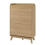 Meuble de rangement à chaussures en bois cannelé pour entrée avec 2 tiroirs basculants, meuble à chaussures étroit dissimulé autoportant de 122 cm de haut pour couloir
