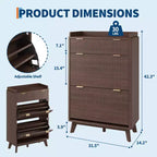Meuble de rangement à chaussures en bois cannelé pour entrée avec 2 tiroirs basculants, meuble à chaussures étroit dissimulé autoportant de 122 cm de haut pour couloir