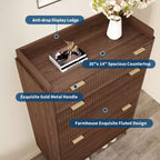 Meuble de rangement à chaussures en bois cannelé pour entrée avec 2 tiroirs basculants, meuble à chaussures étroit dissimulé autoportant de 122 cm de haut pour couloir