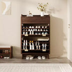 Meuble de rangement à chaussures en bois cannelé pour entrée avec 2 tiroirs basculants, meuble à chaussures étroit dissimulé autoportant de 122 cm de haut pour couloir