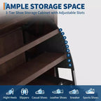 Meuble de rangement à chaussures en bois cannelé pour entrée avec 2 tiroirs basculants, meuble à chaussures étroit dissimulé autoportant de 122 cm de haut pour couloir