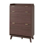 Meuble de rangement à chaussures en bois cannelé pour entrée avec 2 tiroirs basculants, meuble à chaussures étroit dissimulé autoportant de 122 cm de haut pour couloir