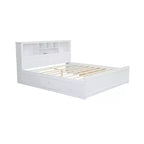 Lit plateforme en bois King Size avec tête de lit multi-rangements, USB et tiroirs