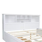 Lit plateforme en bois King Size avec tête de lit multi-rangements, USB et tiroirs
