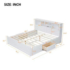Lit plateforme en bois King Size avec tête de lit multi-rangements, USB et tiroirs