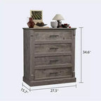 Commode à 4 tiroirs pour chambre à coucher, commode haute avec poignées en métal, commode/meuble TV rustique en bois, pour salon, couloir