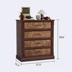 Commode à 4 tiroirs pour chambre à coucher, commode haute avec poignées en métal, commode/meuble TV rustique en bois, pour salon, couloir