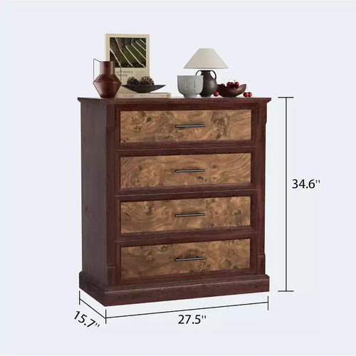 Commode à 4 tiroirs pour chambre à coucher, commode haute avec poignées en métal, commode/meuble TV rustique en bois, pour salon, couloir
