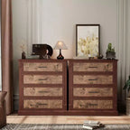 Commode à 4 tiroirs pour chambre à coucher, commode haute avec poignées en métal, commode/meuble TV rustique en bois, pour salon, couloir