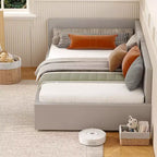 Lit de repos double avec barrières de sécurité, cadre de lit d'angle en velours avec tête de lit pour chambre d'enfant