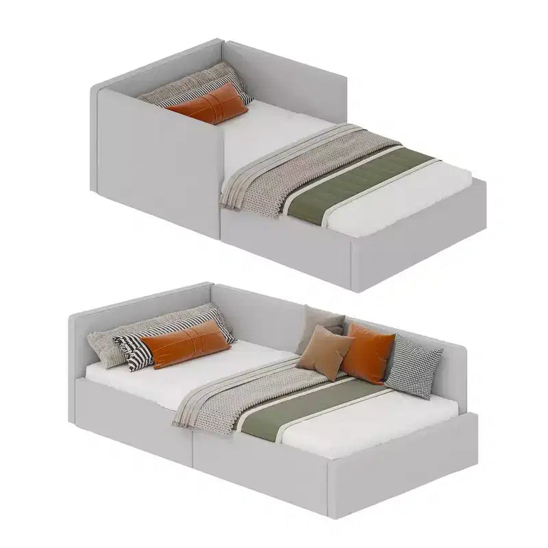 Lit de repos double avec barrières de sécurité, cadre de lit d'angle en velours avec tête de lit pour chambre d'enfant