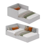 Lit de repos double avec barrières de sécurité, cadre de lit d'angle en velours avec tête de lit pour chambre d'enfant