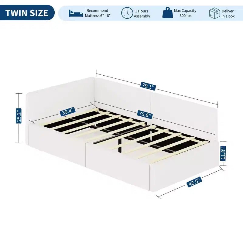 Lit de repos double avec barrières de sécurité, cadre de lit d'angle en velours avec tête de lit pour chambre d'enfant