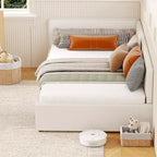 Lit de repos double avec barrières de sécurité, cadre de lit d'angle en velours avec tête de lit pour chambre d'enfant