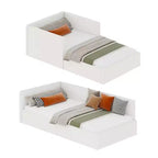 Lit de repos double avec barrières de sécurité, cadre de lit d'angle en velours avec tête de lit pour chambre d'enfant