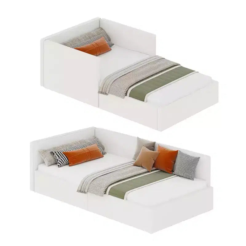 Lit de repos double avec barrières de sécurité, cadre de lit d'angle en velours avec tête de lit pour chambre d'enfant