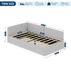 Lit de repos double avec barrières de sécurité, cadre de lit d'angle en velours avec tête de lit pour chambre d'enfant