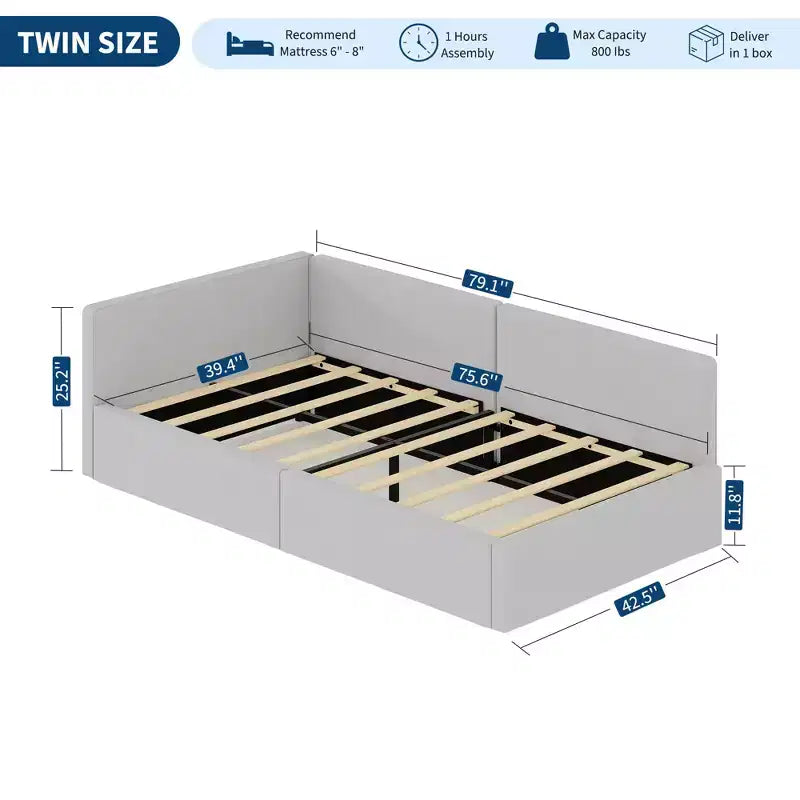 Lit de repos double avec barrières de sécurité, cadre de lit d'angle en velours avec tête de lit pour chambre d'enfant