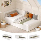 COZONY Twin Daybed with Guardrails, Velvet Upholstered Corner Bed Frame with Headboard for Kids Bedroom