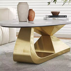 Table basse avec plateau en céramique et base contemporaine en acier inoxydable, une pièce maîtresse durable et élégante pour le salon.
