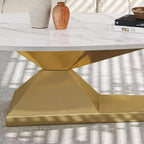 Table basse avec plateau en céramique et base contemporaine en acier inoxydable, une pièce maîtresse durable et élégante pour le salon.
