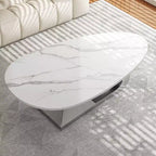 Table basse avec plateau en céramique et base contemporaine en acier inoxydable, une pièce maîtresse durable et élégante pour le salon.