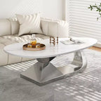Ceramic Surface Coffee Table with Contemporary Stainless Steel Base  Durable and Elegant Showpiece for Living Room