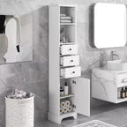 Freestanding Storage Cabinet, MDF Floor Cabinet with 3 Drawers, 2 Open Storage Shelf and 1 Door for Bathroom Kitchen Living Room