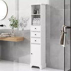 Meuble de rangement autoportant, armoire de sol en MDF avec 3 tiroirs, 2 étagères ouvertes et 1 porte pour salle de bain, cuisine, salon