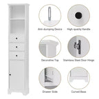 Meuble de rangement autoportant, armoire de sol en MDF avec 3 tiroirs, 2 étagères ouvertes et 1 porte pour salle de bain, cuisine, salon
