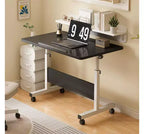 Small Adjustable Height Standing Desk, MDF+Steel Tube, Foldable & Portable Laptop Desk with Wheels for Small Space Home Office, Black