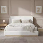 Christopher Knight Home Qian Wooden Boucle Upholstered Bed Frame with Enclosed Base and Headboard
