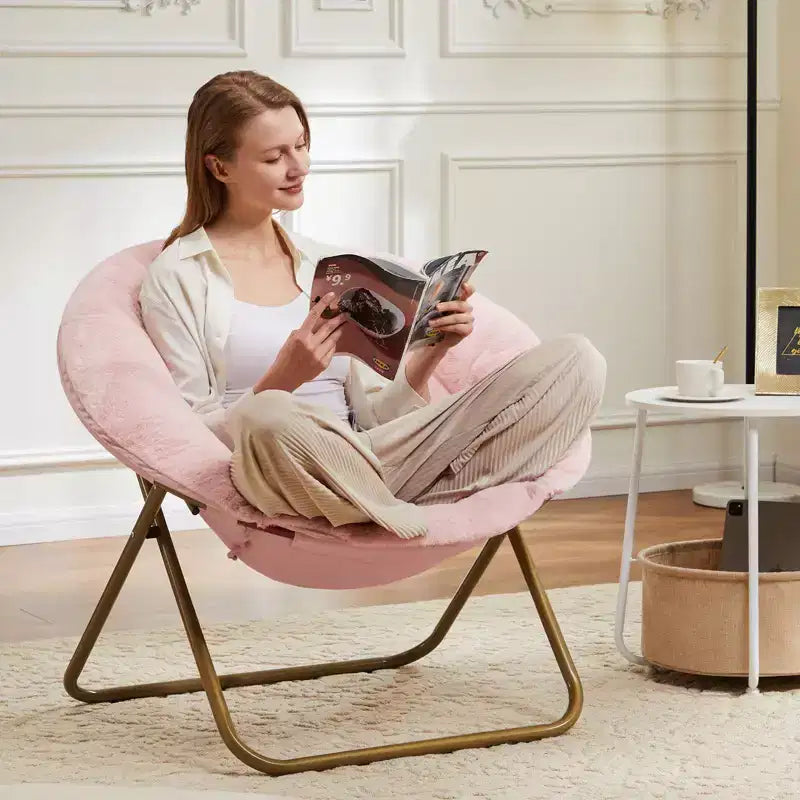 Fauteuil de salon moderne, Fauteuil capitonné en fausse fourrure avec cadre robuste, Fauteuils pliants pour salon, chambre, bureau